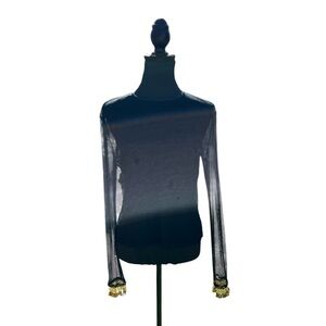 Elegant Black Sheer Women's Top with gold jewelry near the wrist size L